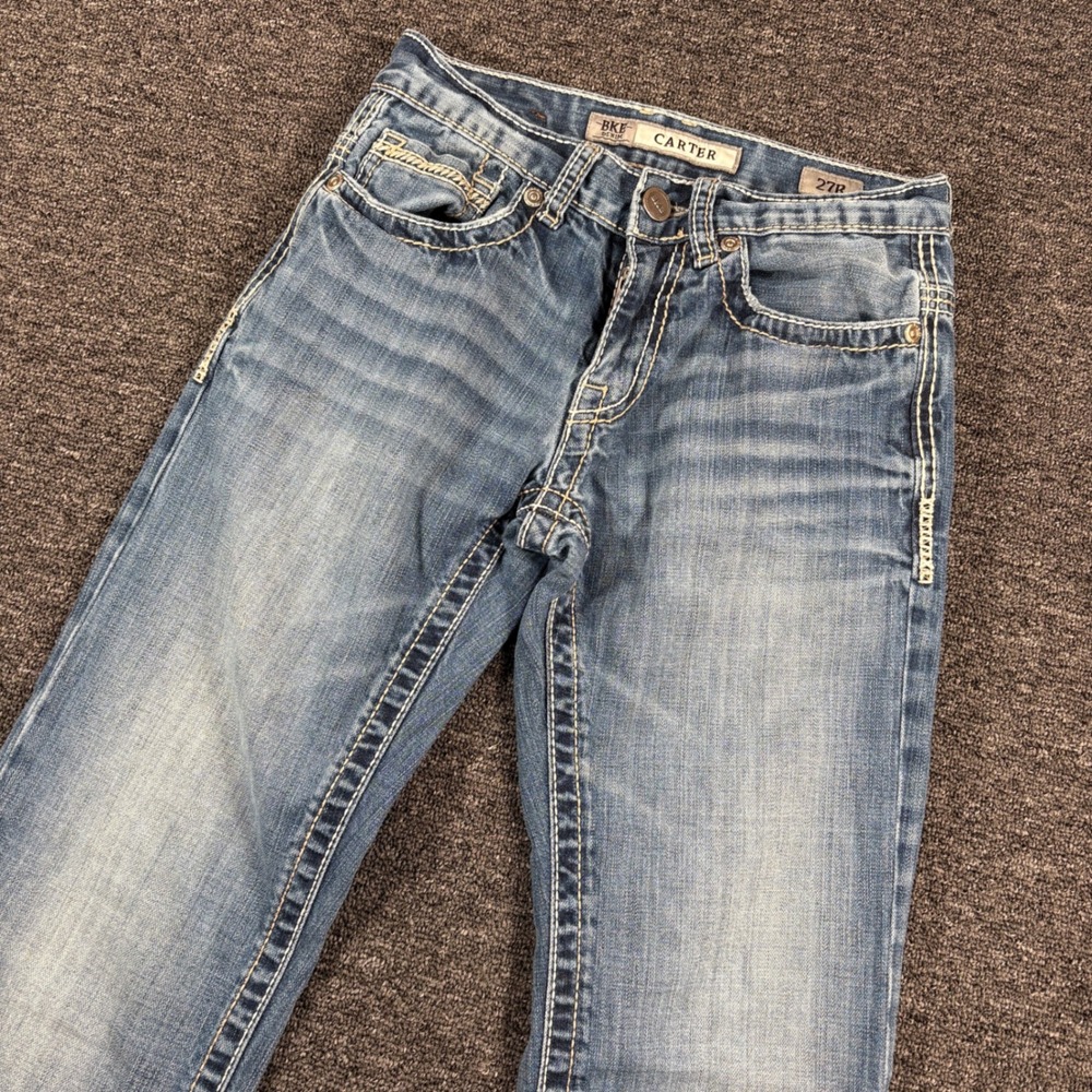 BKE Carter Jeans Mens 27R Blue Straight Leg Contrast Stitch Medium Wash Denim